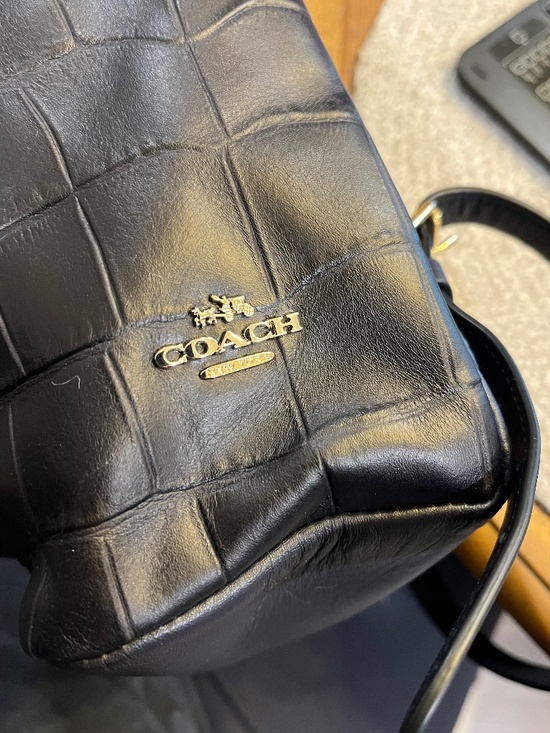 COACH Croc-Embossed Leather Turnlock Rucksack Backpack - Navy Blue & Gold main image 2